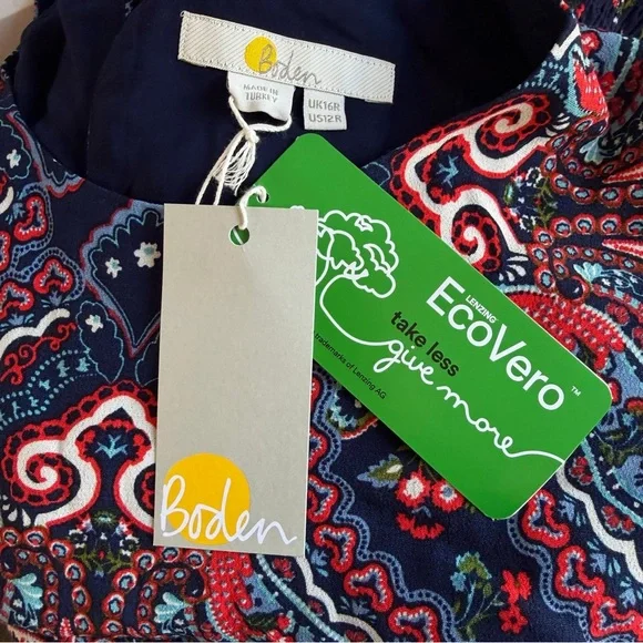 New! Boden Blue Botanic Paisley Smocked Cuff Midi Dress Size 12R 36068 - Picture 10 of 16